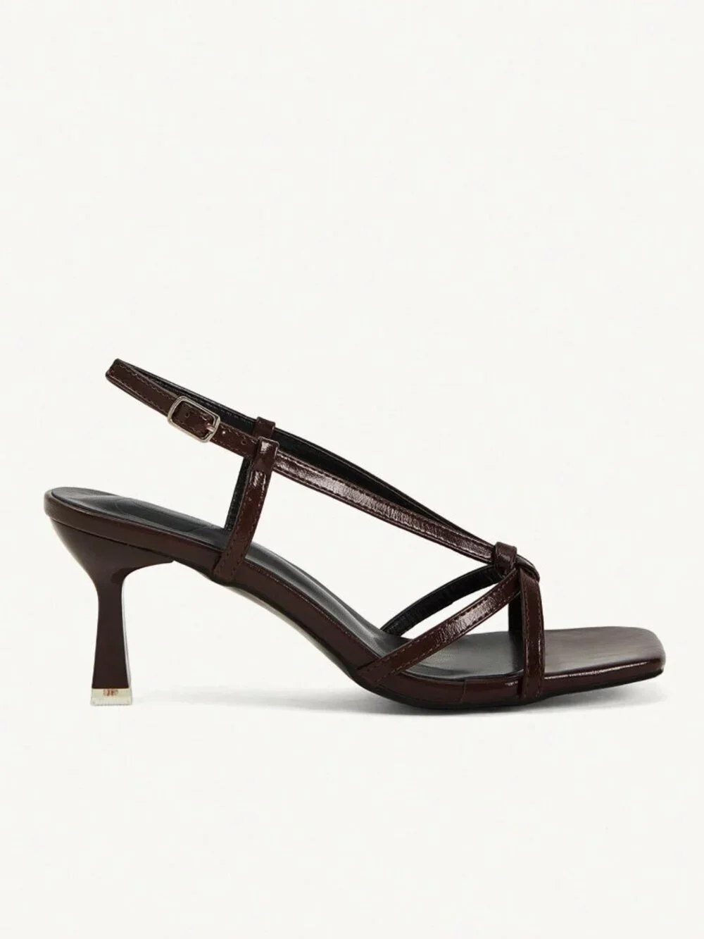 Brown Casual Women's Strap Open-Toed Square-Toe Stiletto Faux Leather Heels